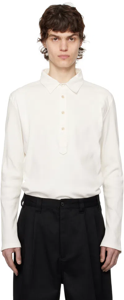 Wales Bonner White Dub Long Sleeve Polo In Ivory