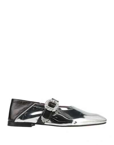 Wales Bonner Woman Ballet Flats Silver Size 8 Leather