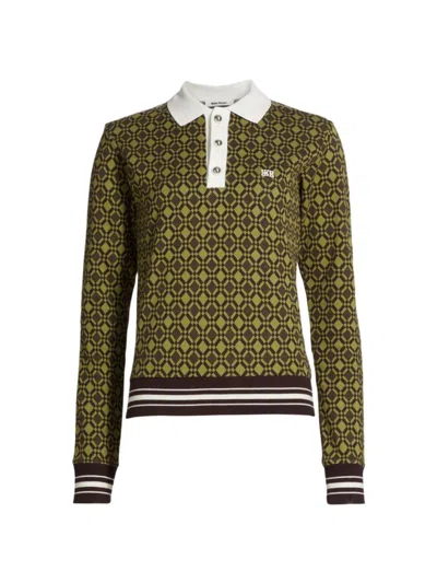 Wales Bonner Jacquard-knit Organic Cotton-blend Polo Shirt In Olive Dark Brown