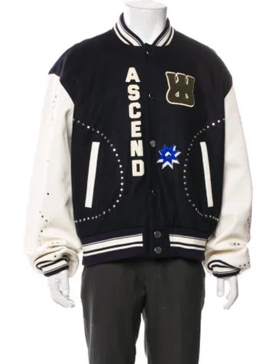 Pre-owned Wales Bonner Wool Graphic Print Varsity Jacket In Black