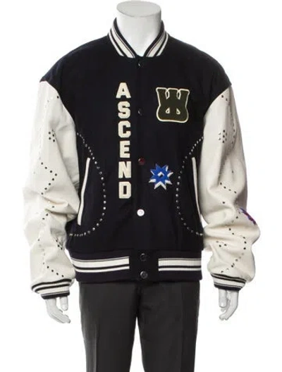 Pre-owned Wales Bonner Wool Graphic Print Varsity Jacket In Blue