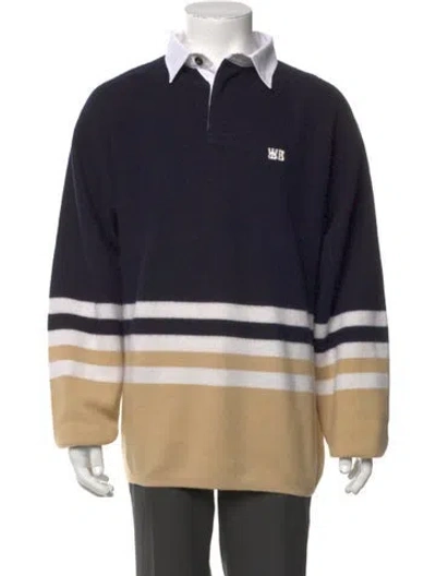 Pre-owned Wales Bonner Wool Striped Polo Sweater In Blue