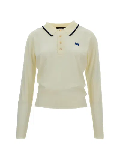 Wales Bonner Long-sleeved Merino Wool Polo Shirt With Contrast Embroidery In Yellow