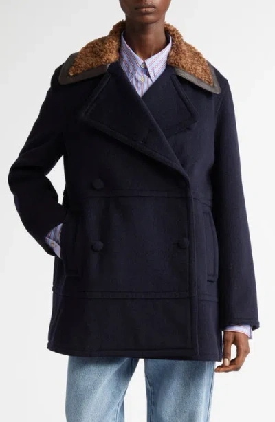 WALES BONNER WALES BONNER ZORA FAUX SHEARLING TRIM WOOL BLEND PEACOAT 