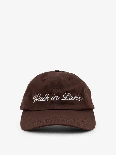 Walk In Paris Denim Hat With Embroidery On The Front In Brown