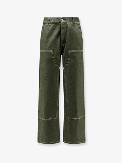 Walk In Paris Double Knee Green Denim Trousers In Animal Print