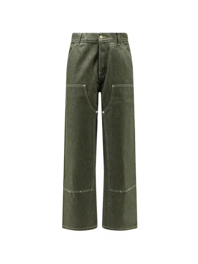 Walk In Paris Double Knee Logo Embroidery Trousers In Green