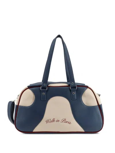 Walk In Paris Embroidered-logo Shoulder Bag In Blue