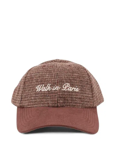 Walk In Paris Houndstooth-pattern Suede-visor Baseball Cap In Brown