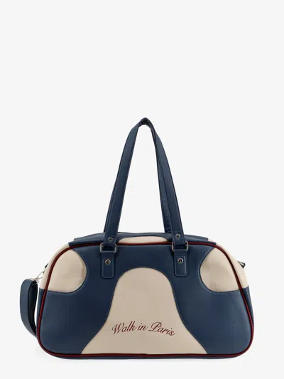 Walk In Paris Leather Crossbody Bag With Embroidered Logo On The Front In Blue