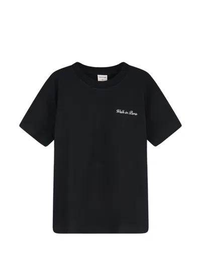 Walk In Paris Logo-embroidered Round-neck T-shirt In Black