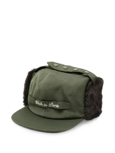 Walk In Paris Trapper Faux-fur Trim Cap In Green