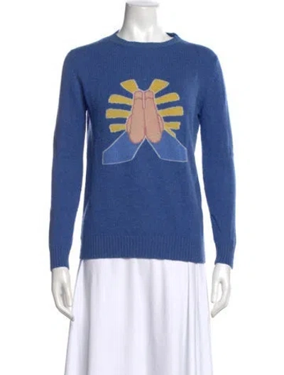 Pre-owned Walk Of Shame Cashmere Graphic Print Sweater In Blue