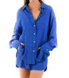 Walker & Wade Cruise Linen Long Sleeve Top In Cobalt In Blue