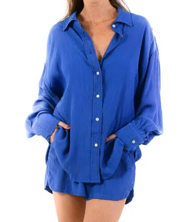 Walker & Wade Cruise Linen Long Sleeve Top In Cobalt In Blue
