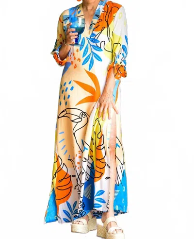 Walker & Wade Exuma Kaftan Dress In Periwinkle Tucan In Multi