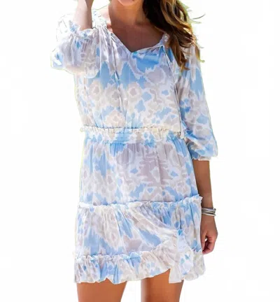 Walker & Wade Ibiza Mini Dress In Sand & Sea Ikat In Blue