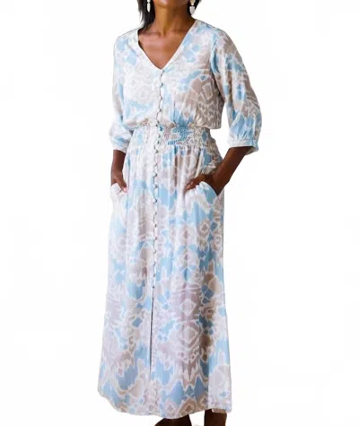 Walker & Wade Kelsey Button Front Maxi Dress In Sand & Sea Ikat In Blue