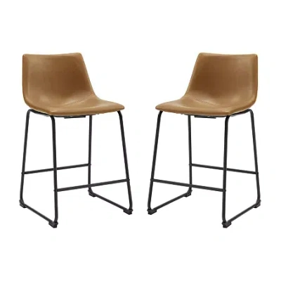 Walker Edison 2-pc. Faux Leather Kitchen Counter Stools In Brown