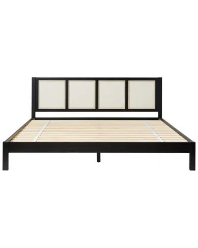 Walker Edison Boho Solid Wood Rattan Panel Headboard Bed Frame In Black