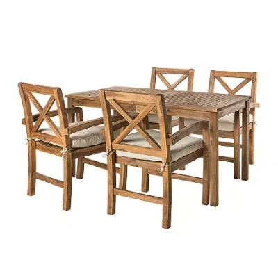 Walker Edison Catania Collection 5-piece Patio Dining Set In Brown