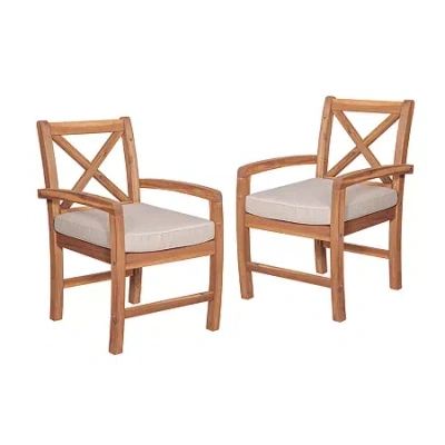 Walker Edison Catania Collection Patio Dining Chair-set Of 2 In Brown