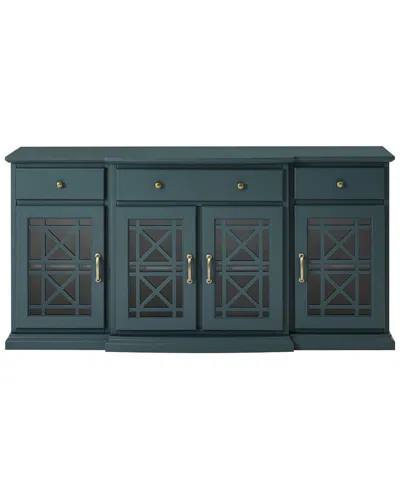 Walker Edison Classic Fretwork Detailed Glass-door Sideboard In Blue