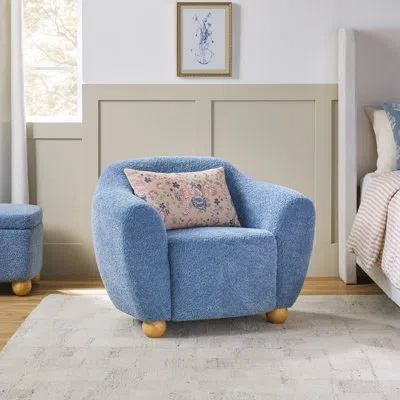 Walker Edison Contemporary Bouclé Upholstered Lounge Chair With Wood Legs In Blue