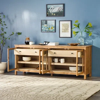 Walker Edison Ez Assembly Harlow 70" Sideboard With Drawers In English Oak