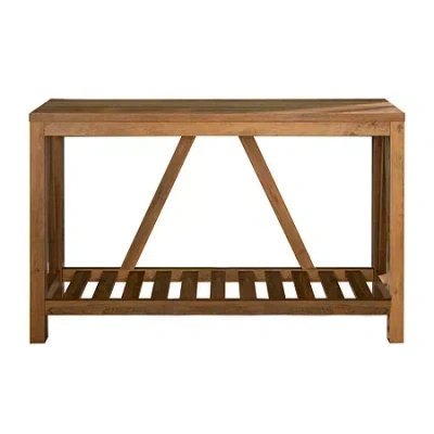 Walker Edison Farmhouse Slatted Shelf Entryway Table In Brown