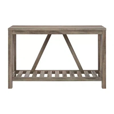 Walker Edison Farmhouse Slatted Shelf Entryway Table In Gray