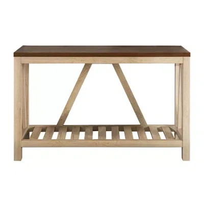 Walker Edison Farmhouse Slatted Shelf Entryway Table In White