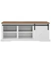 Walker Edison Farmhouse Sliding Barn Door Storage Bench With 3 Shelves In White