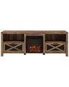 Walker Edison Industrial Farmhouse Metal Mesh Drop-down X-door 70in Fireplace Tv Stand For 80in Tvs In Brown