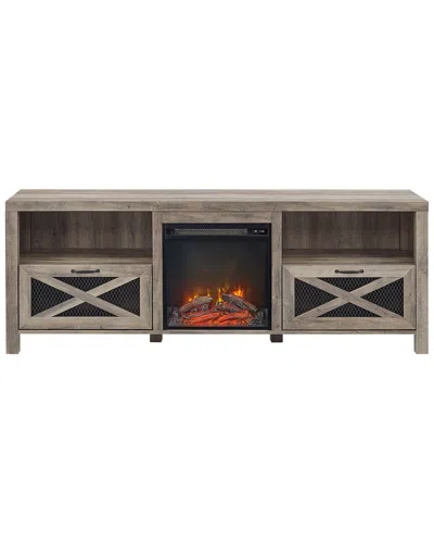 Walker Edison Industrial Farmhouse Metal Mesh Drop-down X-door 70in Fireplace Tv Stand For 80in Tvs In Grey