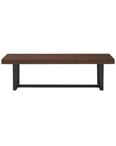 Walker Edison Industrial Farmhouse Two-tone Distressed Solid Wood Dining Bench In Brown