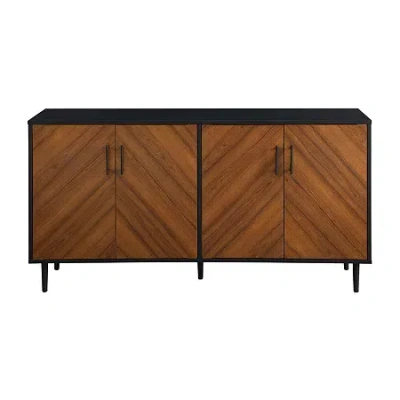 Walker Edison Mcm Faux Bookmatch Tv Stand In Black