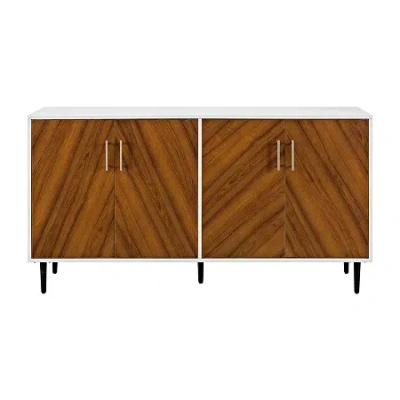 Walker Edison Mcm Faux Bookmatch Tv Stand In Brown