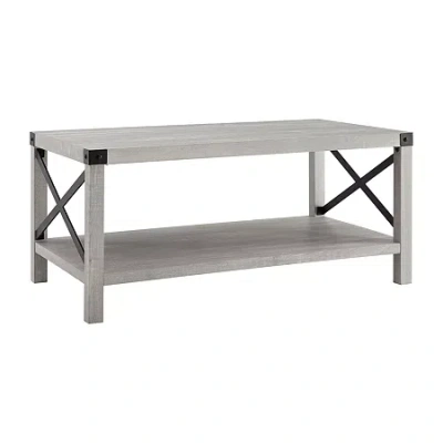 Walker Edison Metal X Rustic Wood Coffee Table In Gray