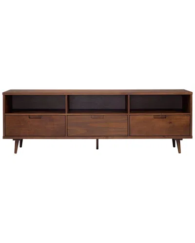 Walker Edison Mid - Century Modern Solid Wood 3 - Drawer Tv Stan In Brown