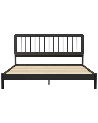 Walker Edison Mid-century Modern Solid Wood Spindle Bed In Black