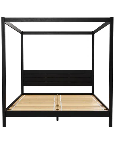 Walker Edison Minimalist Boho King Canopy Bed With Simple Headboard In Black