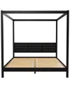Walker Edison Minimalist Boho King Canopy Bed With Simple Headboard In Black