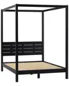 Walker Edison Minimalist Solid Wood Canopy Full Bed In Black