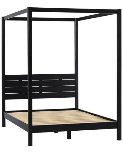 Walker Edison Minimalist Solid Wood Canopy Full Bed In Black