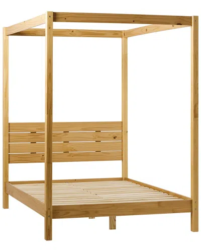 Walker Edison Minimalist Solid Wood Canopy Full Bed In Brown