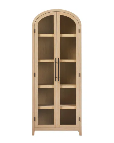 Walker Edison Modern 5 Shelf Arched Tall Bookcase With Glass Doors In Brown