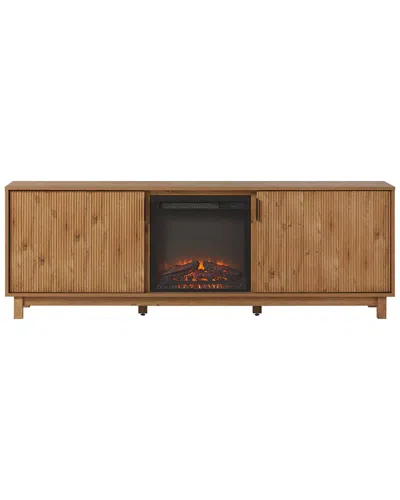 Walker Edison Modern 70in Tv Stand With Freestanding Electric Fireplace In Brown