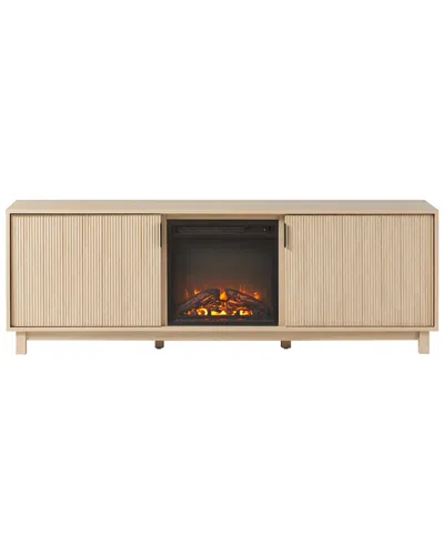 Walker Edison Modern 70in Tv Stand With Freestanding Electric Fireplace In Brown