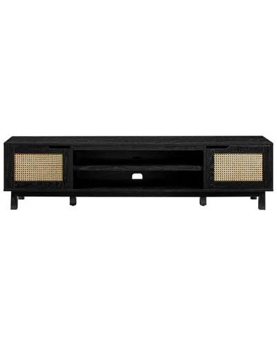 Walker Edison Modern Rattan-door Low Tv Stand For Tvs Up To 80in In Black